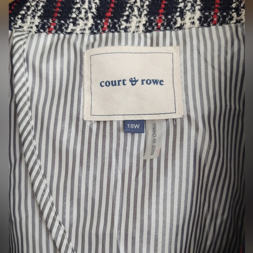 Court & Rowe Plaid Tweed Blazer Navy Blue Red Ribbon Trim Women's Size 18W - Picture 10 of 14